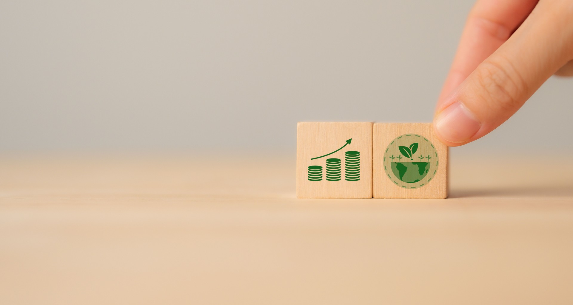 Green growth concept. Environmental sustainability in business. Aligning business growth with environmental stewardship. Reducing carbon footprint, conserving resources, sustainable production.